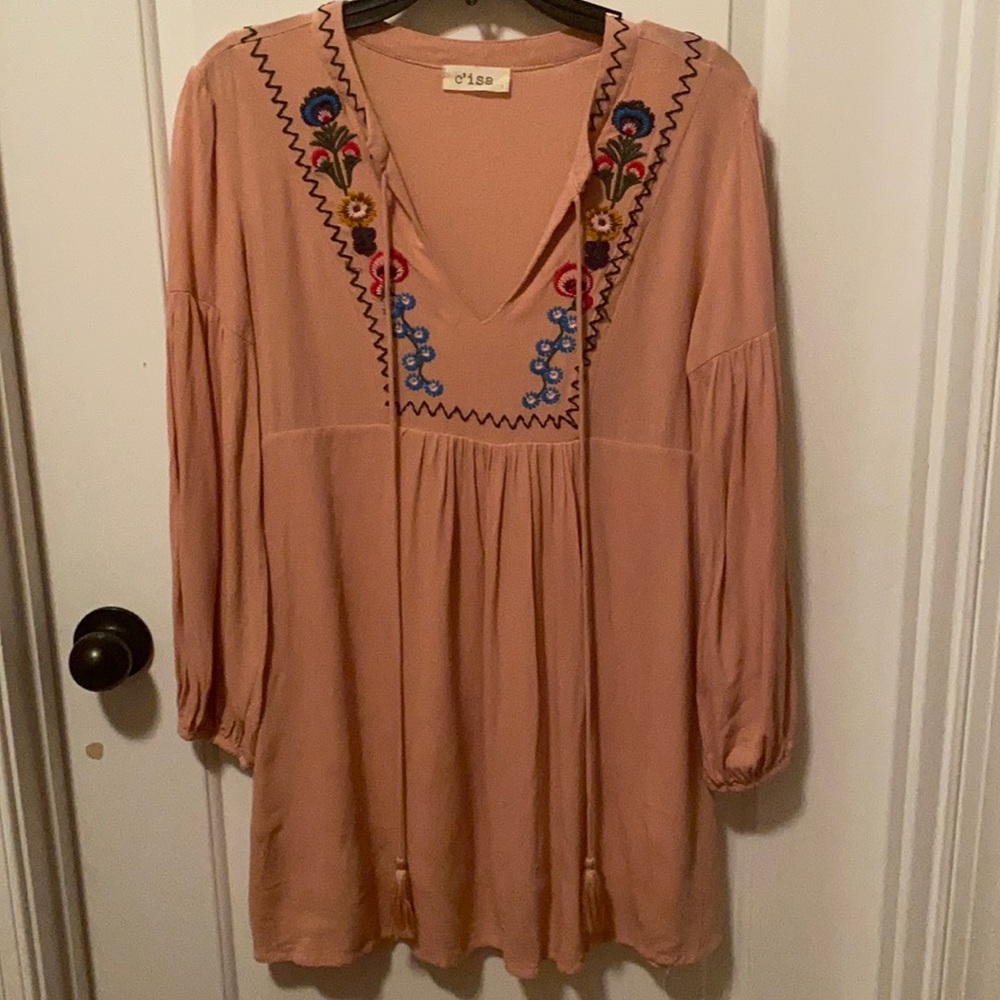 C’isa Embroidered Pink Babydoll Tunic/Dress